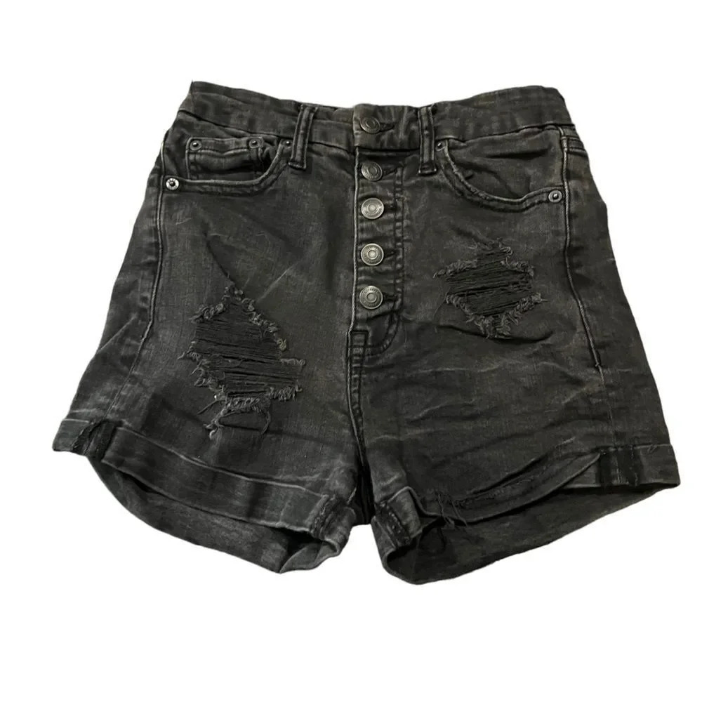 Aeropostale Super High Rise Curvy‎ Midi Denim Shorts Button fly Size 2